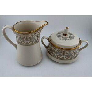 Gorham Creamer Pitcher and‎ Covered Sugar Bowl Gold Trim Ornate Pattern Set